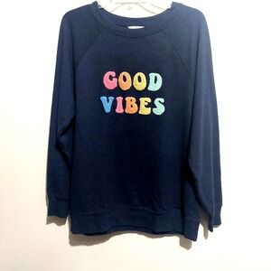 Wildfox Womens Small Navy "Good Vibes" Soft Long Sleeve Sweatshirt Soft Comfy